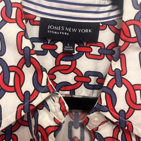 Red, white, & blue patterned button down - Picture 3 of 3